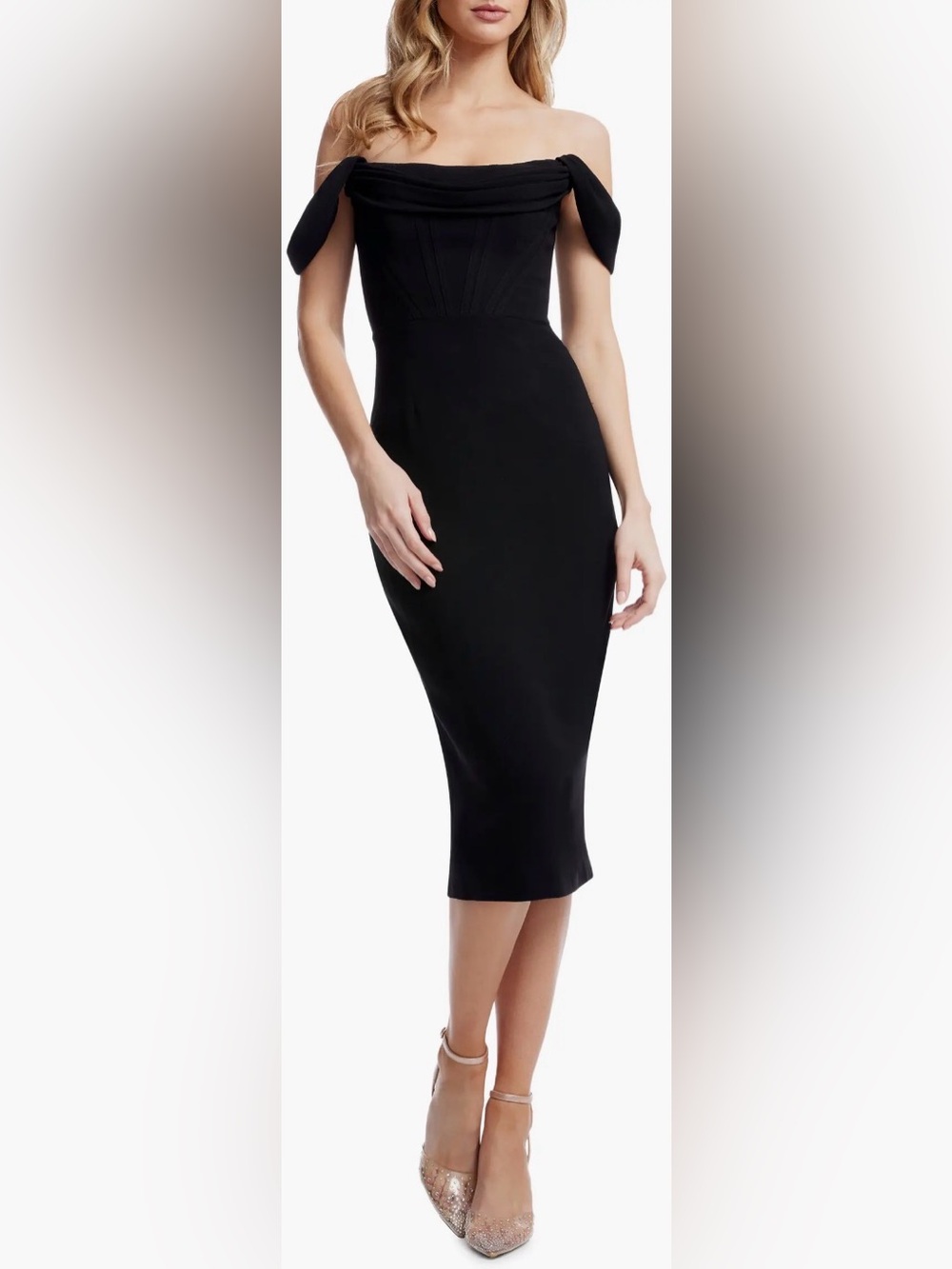 NEW Dress The Population Vickie Off-the-Shoulder Sheath Dress Black sz L